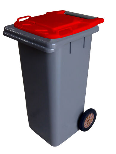 120L GREY PLASTIC WASTE CONTAINER / RED LID