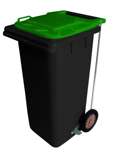 120L BLACK PLASTIC WASTE CONTAINER/GREEN LID WITH FOOT PEDAL