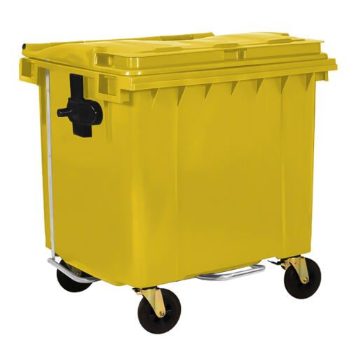 1100L YELLOW PLASTIC WASTE CONTAINER WITH FOOT PEDAL