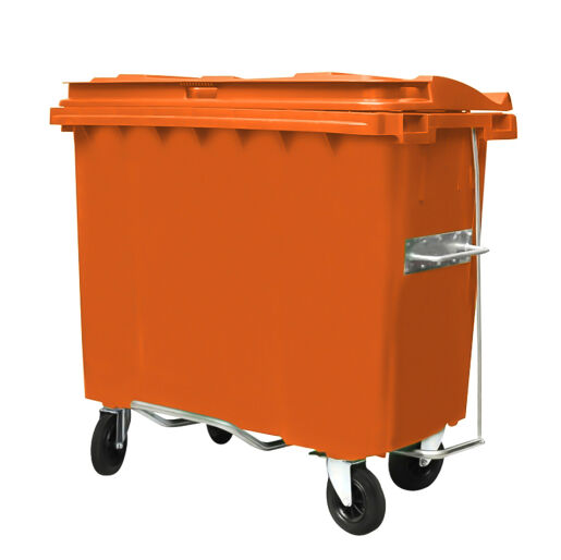 660L ORANGE PLASTIC WASTE CONTAINER WITH FOOT PEDAL