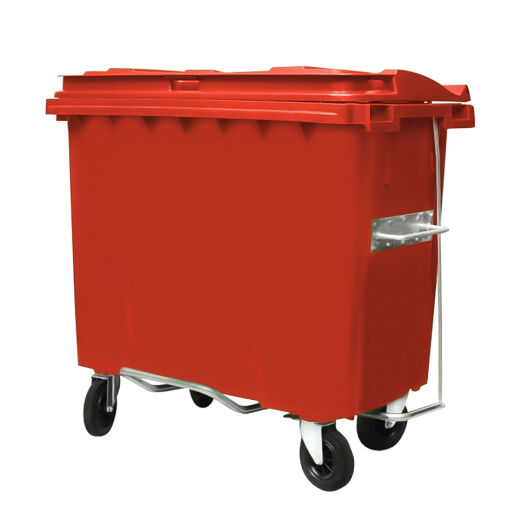 660L RED PLASTIC WASTE CONTAINER WITH FOOT PEDAL