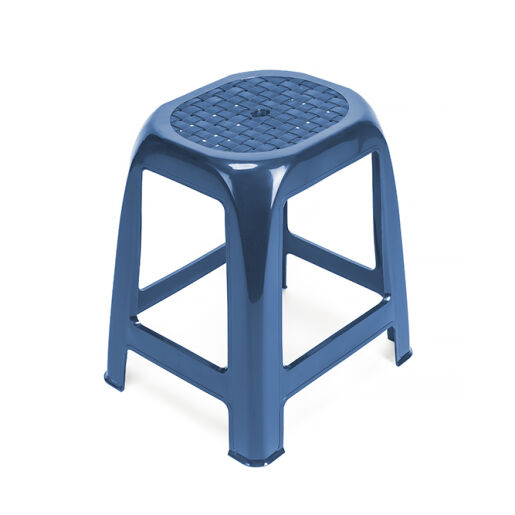 BLUE STACKABLE PLASTIC STOOL WITHOUT BACK
