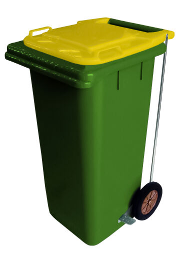 120L GREEN PLASTIC WASTE CONTAINER/YELLOW LID WITH FOOT PEDAL