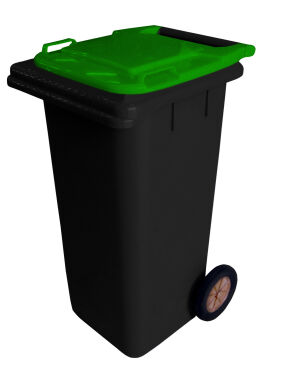 120L BLACK PLASTIC WASTE CONTAINER/GREEN LID