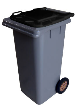 120L GREY PLASTIC WASTE CONTAINER / BLACK LID