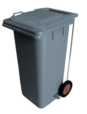 120L GREY PLASTIC WASTE CONTAINER/GREY LID WITH FOOT PEDAL
