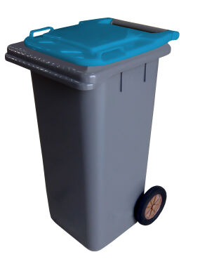 120L GREY PLASTIC WASTE CONTAINER / BLUE LID