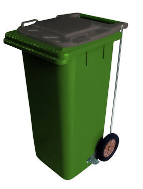 120L GREEN PLASTIC WASTE CONTAINER/GREY LID WITH FOOT PEDAL