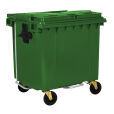 1100L GREEN PLASTIC WASTE CONTAINER WITH FOOT PEDAL