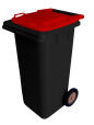120L BLACK PLASTIC WASTE CONTAINER/RED LID