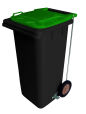 120L BLACK PLASTIC WASTE CONTAINER/GREEN LID WITH FOOT PEDAL
